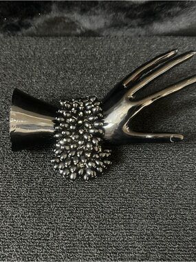 Wide Beaded Black Bracelet